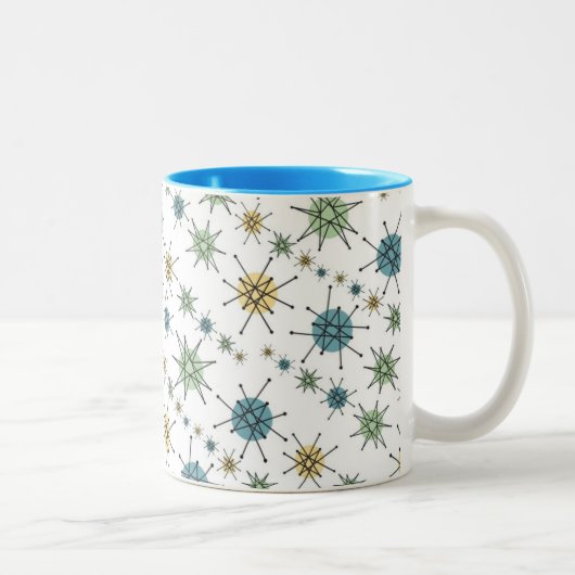 Tasse 2 Couleurs Rétro hippie Starburst atomique géométrique 11oz (Droit)