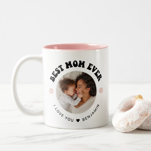Tasse 2 Couleurs Rétro Meilleure maman jamais | Photo (Avec donut)