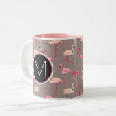 Tasse 2 Couleurs Rétro monogramme des Flamants roses | (Devant gauche)