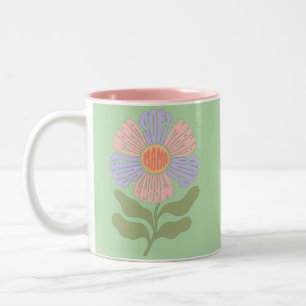 Tasse 2 Couleurs Rétro Pastel « Mama Douce » Typographie Fleur Groo