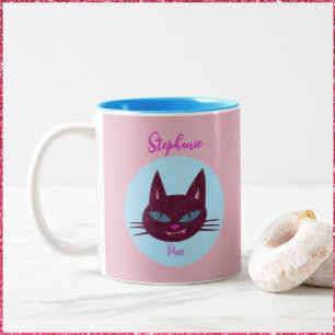 Tasse 2 Couleurs Rétro rose et bleu Purring Kitty