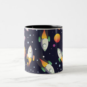 Tasse 2 Couleurs Retro Space Rockets motif.