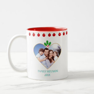 Tasse 2 Couleurs Réunion de famille de Noël, Cœur et baie de houx