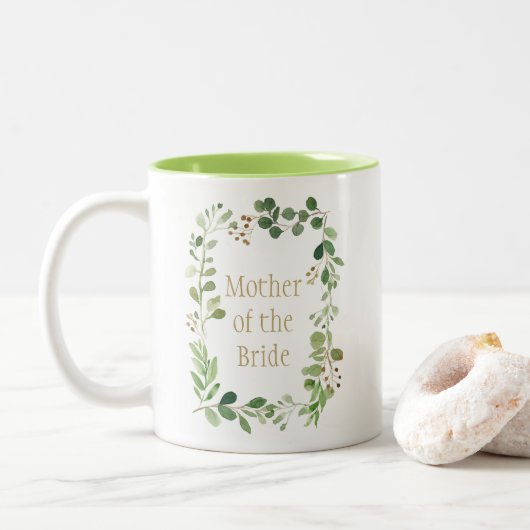 Tasse 2 Couleurs Rêve botanique Feuilles verts Mère de la mariée | (Avec donut)