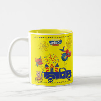 Tasse 2 Couleurs Rêves de feu d'artifice de liberté jaune