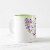 Tasse 2 Couleurs Ribbon Rose violet Anniversaire (Devant gauche)