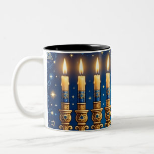 Tasse 2 Couleurs Riche Hanukkah bleu et or orné de bijoux