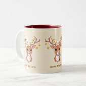 Tasse 2 Couleurs Rindeer de Noël orné de boules de Noël (Devant gauche)