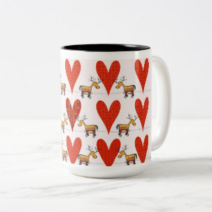 Tasse 2 Couleurs Rindeer et Coeurs