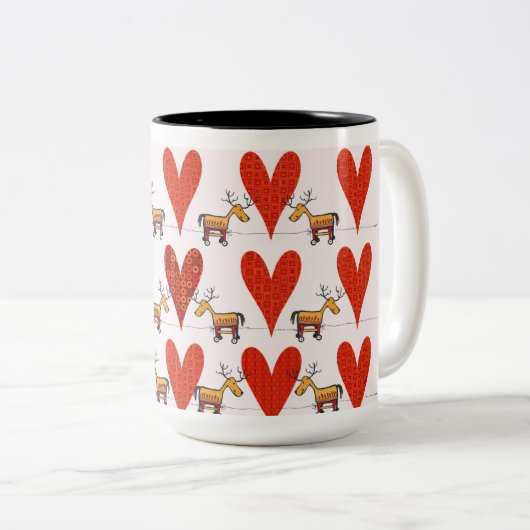 Tasse 2 Couleurs Rindeer et Coeurs (Devant droit)