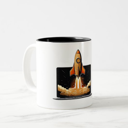 Tasse 2 Couleurs Rocket Launch Laptop Startup Entrepreneur Online B (Devant gauche)