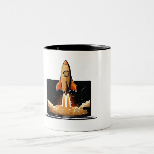 Tasse 2 Couleurs Rocket Launch Laptop Startup Entrepreneur Online B (Centre)