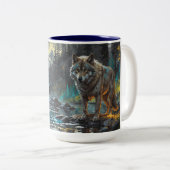 Tasse 2 Couleurs Rocky Mountain Grey Wolf Art (Devant droit)