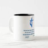 Tasse 2 Couleurs Romains 8:28 cadeaux (Devant gauche)