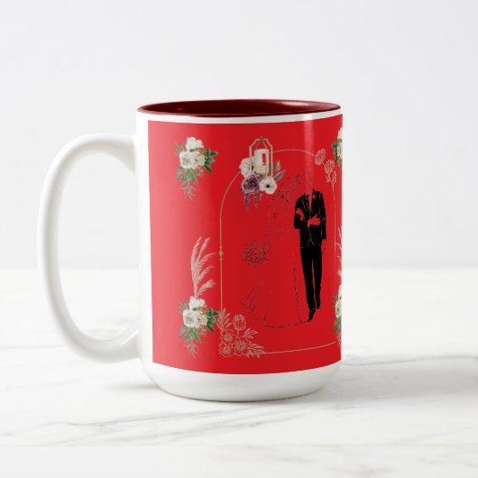 Tasse 2 Couleurs Romance en fleurs rouge vif (Gauche)