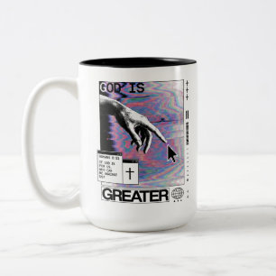 Tasse 2 Couleurs Romans 8:31 Cyberpunk Main de Dieu Glitch Art