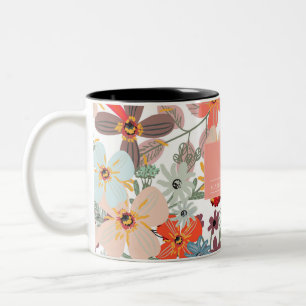 Tasse 2 Couleurs Romantique Floral doux rose vert pêche classique