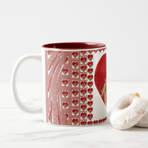 Tasse 2 Couleurs Romantique Rouge Fleur Coeur Design 4 Moments spéc