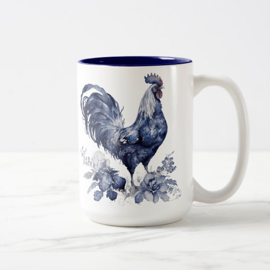 Tasse 2 Couleurs "Rooster" Blue Willow Style Personnalisé (Droit)