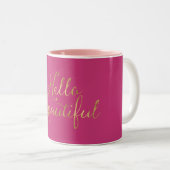 Tasse 2 Couleurs Rose d'or bonjour beau (Devant droit)