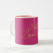 Tasse 2 Couleurs Rose d'or bonjour beau (Devant gauche)