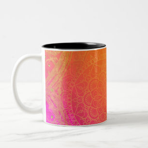 Tasse 2 Couleurs Rose Fuchsia Orange & Or Mandala Glam Indien