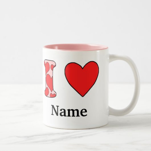 Tasse 2 Couleurs Rose J'aime personnalisé (Droit)