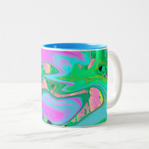 Tasse 2 Couleurs Rose Rétro et Art Liquide Bleu Clair sur Hydrangea