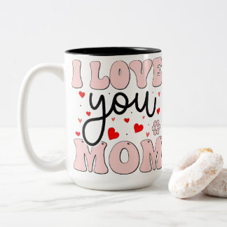 Tasse 2 Couleurs Rose Rétro J'Aime Maman Fête des Mères Cœurs