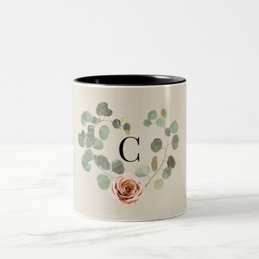 Tasse 2 Couleurs Rose rose et Eucalyptus Coeur Rustique Mariage (Centre)