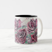 Tasse 2 Couleurs Rose rouge Fleurs d'aquarelle peinture florale (Devant droit)