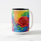 Tasse 2 Couleurs Rose rouge sur l'Arrière - plan arc-en-ciel Abstra (Devant droit)