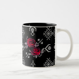 Tasse 2 Couleurs Roses aquarelles point de croix rétro vintage