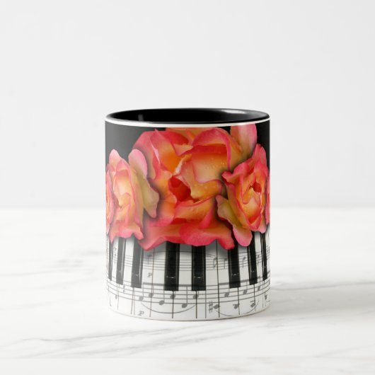 Tasse 2 Couleurs Roses de clavier de piano et notes de musique (Centre)