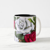 Tasse 2 Couleurs Roses Rouges & Blanches Shabby Chic Rustique Moder (Devant droit)