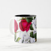Tasse 2 Couleurs Roses Rouges & Blanches Shabby Chic Rustique Moder (Devant gauche)