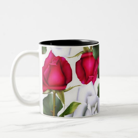 Tasse 2 Couleurs Roses Rouges & Blanches Shabby Chic Rustique Moder (Gauche)