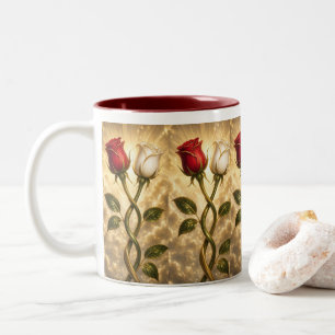 Tasse 2 Couleurs Roses rouges et blanches entrelacées.