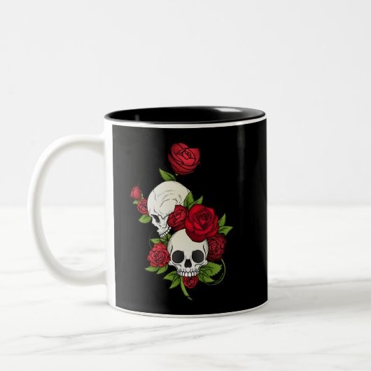 Tasse 2 Couleurs Roses rouges et crânes Joyeux Jour des Morts (Gauche)