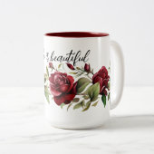 Tasse 2 Couleurs Roses rouges romantiques (Devant droit)