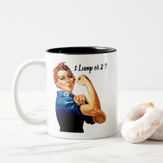 Tasse 2 Couleurs Rosie Le Riveter Votre Texte (Avec donut)