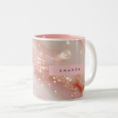 Tasse 2 Couleurs Rouge à joues personnalisé Marbre Rose Gold scinti (Devant droit)