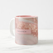 Tasse 2 Couleurs Rouge à joues personnalisé Marbre Rose Gold scinti (Devant gauche)