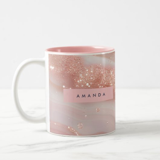 Tasse 2 Couleurs Rouge à joues personnalisé Marbre Rose Gold scinti (Gauche)