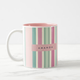 Tasse 2 Couleurs Rouge à joues personnalisé Pastel rayé Menthe
