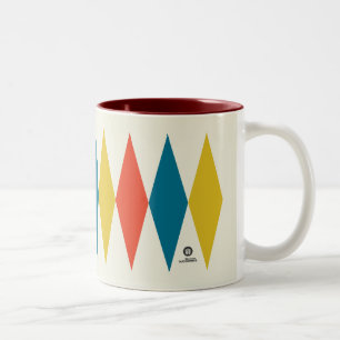 Tasse 2 Couleurs Rouge bleu jaune rétro Motif diamant
