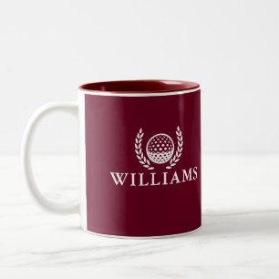 Tasse 2 Couleurs Rouge Bourgogne Classique Monogramme Nom Personnal