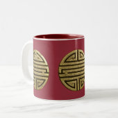Tasse 2 Couleurs Rouge en laiton chinois de double bonheur (Devant gauche)