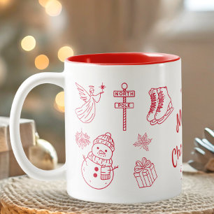 Tasse 2 Couleurs Rouge Joyeux Noël Dessin à la Main