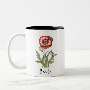 Tasse 2 Couleurs Rouge Poppy Personnalisable Floral